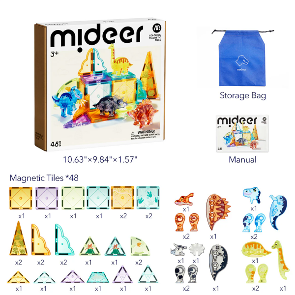 Mideer Renkli Magnetic Tiles -  Jurassic Macerası