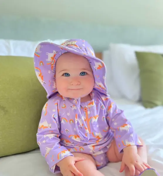 UV Korumalı Alt Üst Kız Bebek Set - Rainbow Unicorn Lilac 18-24 Ay