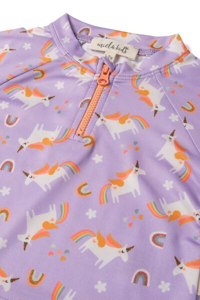 UV Korumalı Alt Üst Kız Bebek Set - Rainbow Unicorn Lilac 18-24 Ay