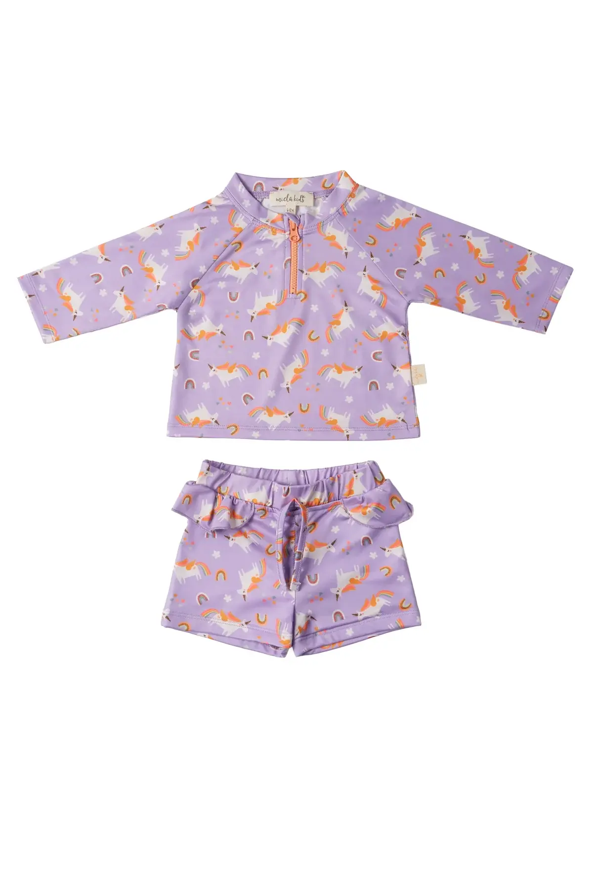 UV Korumalı Alt Üst Kız Bebek Set - Rainbow Unicorn Lilac 18-24 Ay