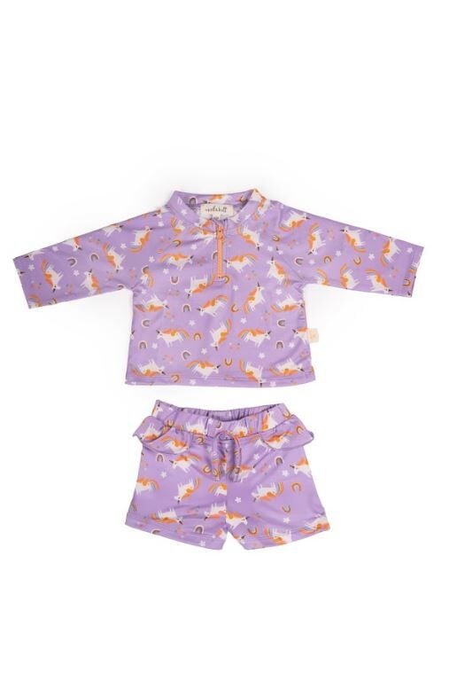 Miela Kids UV Korumalı Alt Üst Kız Bebek Set - Rainbow Unicorn Lilac