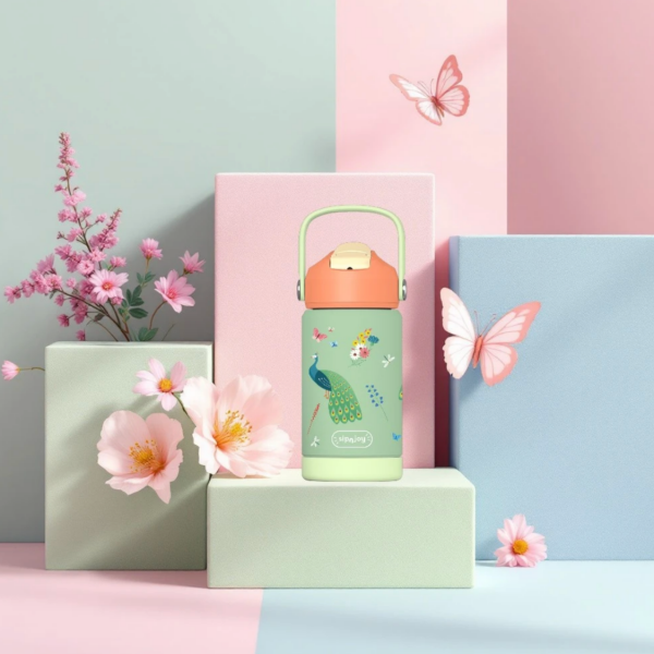 FlipSip Çocuk Su Termosu - Peacock Queen, 360 ml