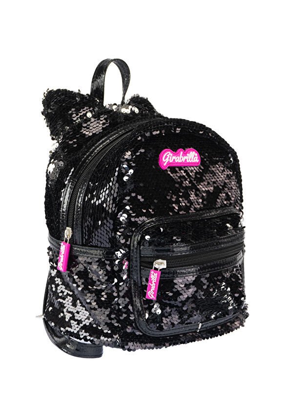 Mini Payetli Kitty Sırt Çantası - Siyah