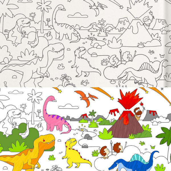 Yapışkanlı Boyama Rulosu - Muhteşem Dinozorlar, 4 Metre