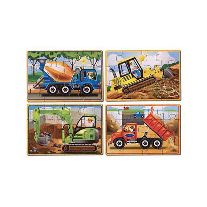 Ahşap 12x4 Yapboz Seti - İnşaat Araçları