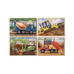 Ahşap 12x4 Yapboz Seti - İnşaat Araçları