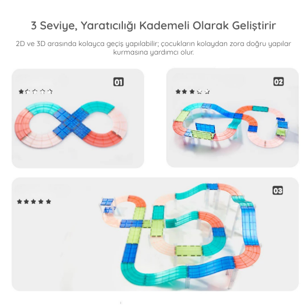 Mideer Magnetic Tiles - Arabalı Yarış Pisti