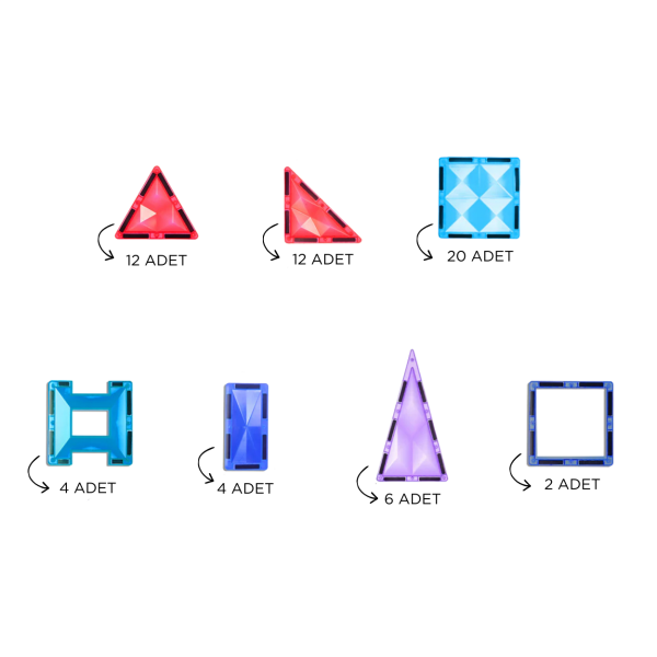 Magnetic Tiles - Basic, 60 Parça