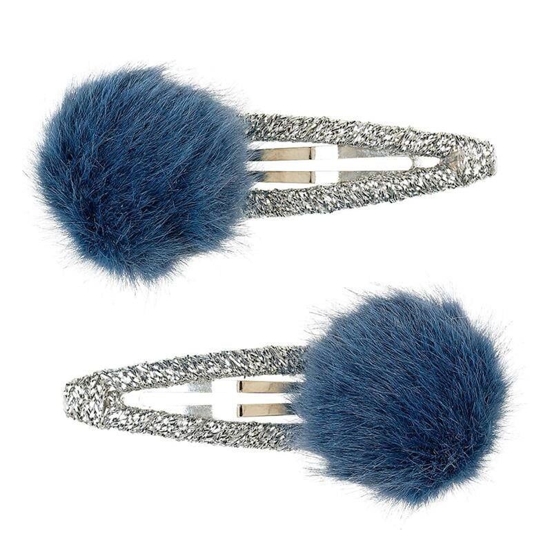 Peluş Ponponlu Klipsli Toka - Lacivert