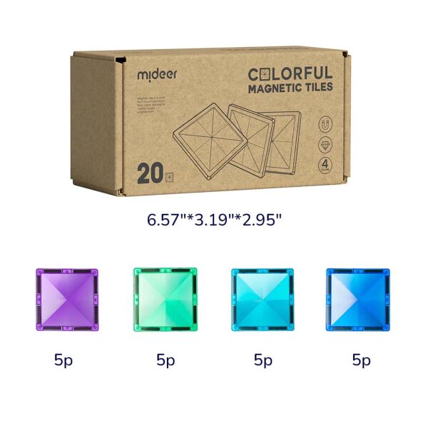 Magnetic Tiles - Basic, Soğuk Renkler, 20 Parça